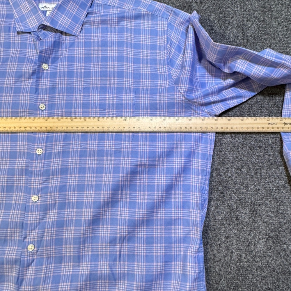 Peter Millar Clayton Shirt Mens XL Blue Pink Plaid Cotton Summer Preppy Coastal - Picture 5 of 8